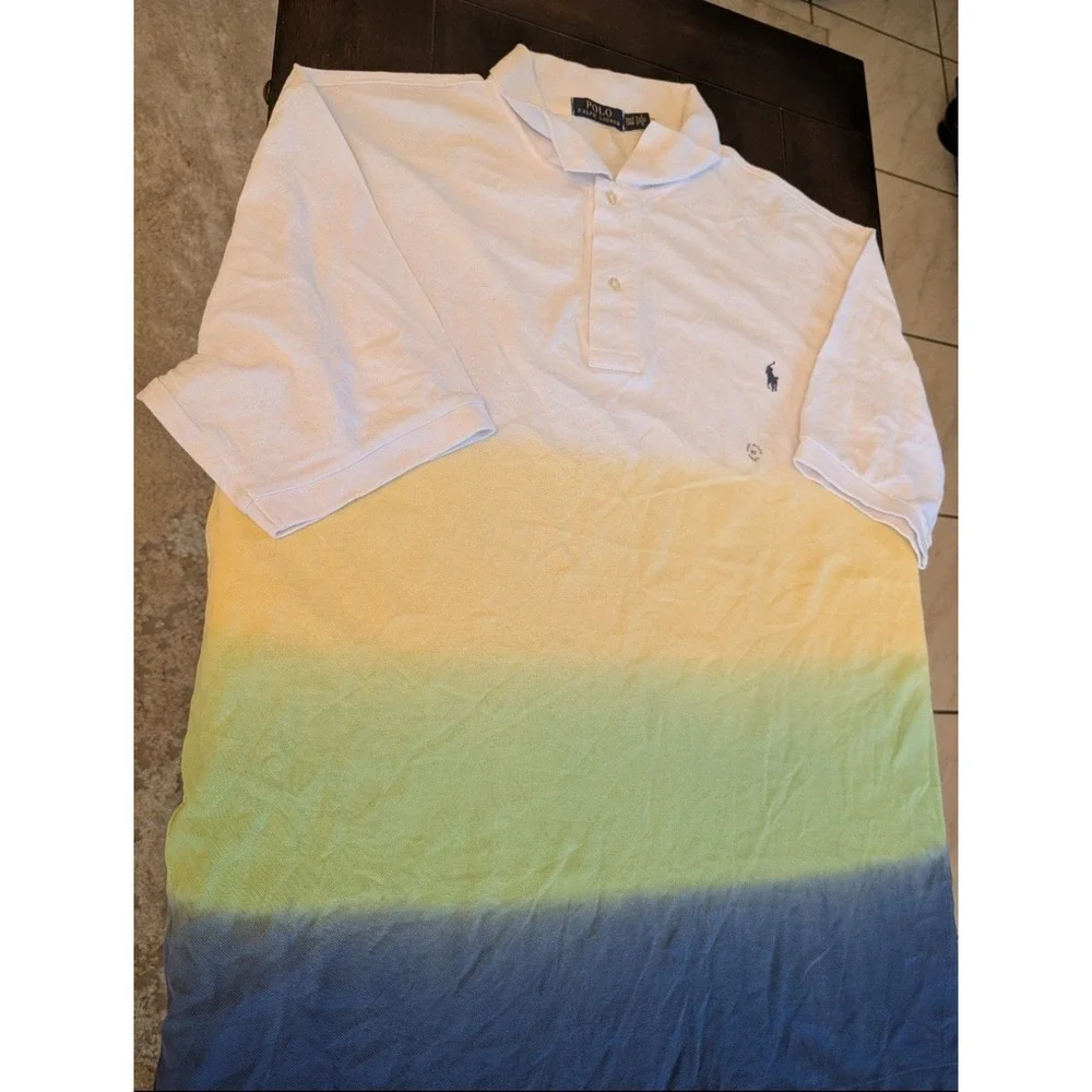 Polo Ralph Lauren Men's Classic Fit Dip Dye Polo White Yellow Green Blue 2XLT